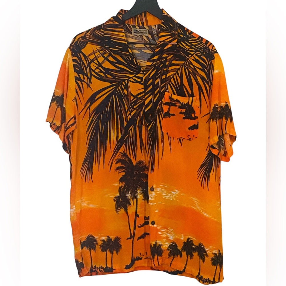 INGEAR Men’s Hawaiian Shirt,Orange/Black,Size Medium.